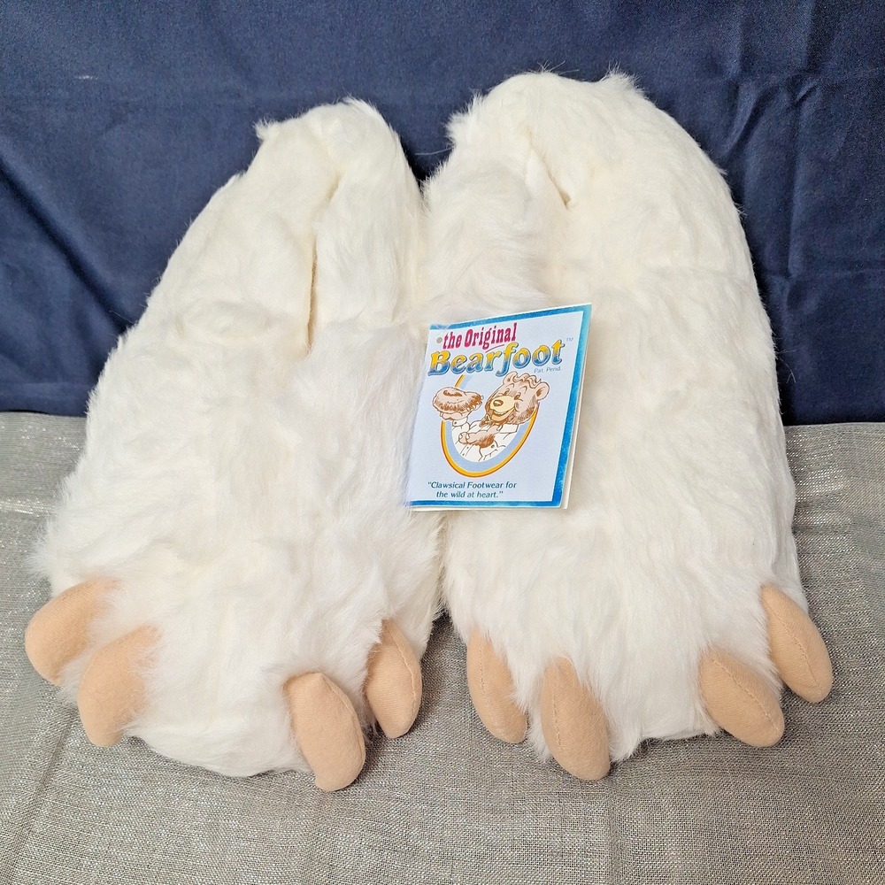 The Original Bearfoot Slippers Bear Paw Slippers Furry White Novelty One Size